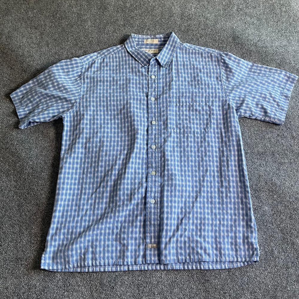 Eighty Eight USA Mens XL Blue‎ Plaid Short Sleeve Button Down Shirt Rayon Blend